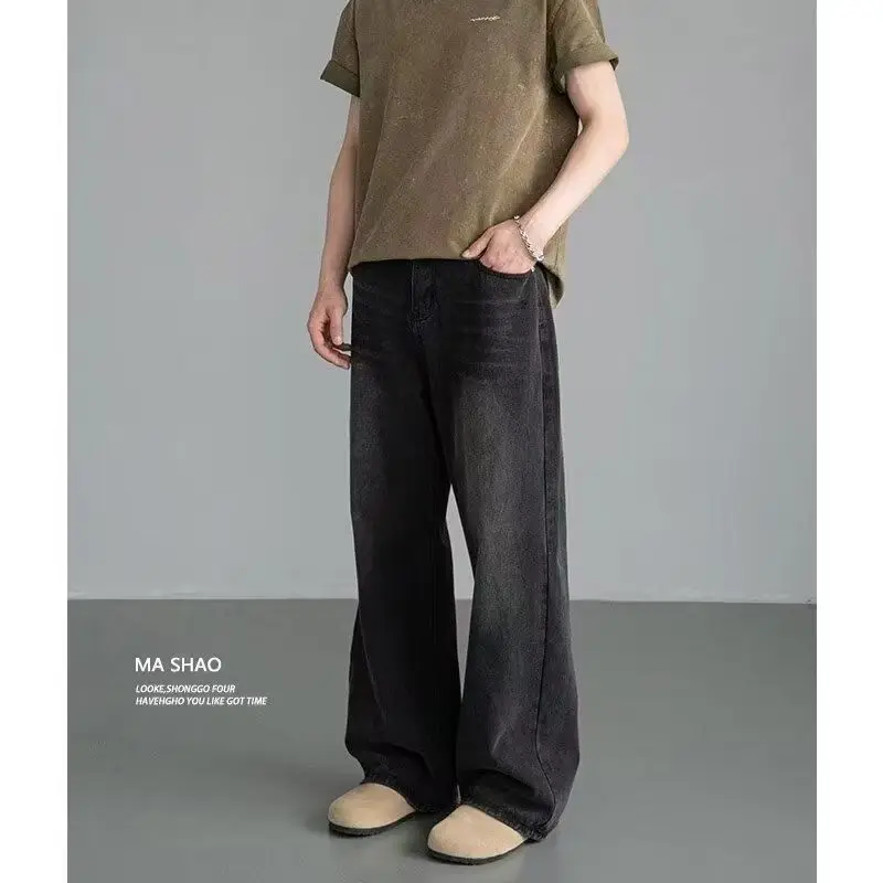 韓国ファッション メンズ ワイドレッグジーンズ 2025年秋 - Streetwear Brand Denim のレビューと価格